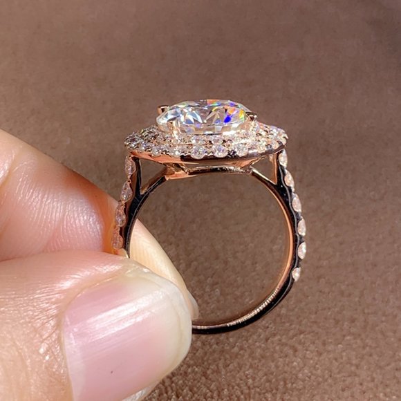 💞 Super Large Round Shiny CZ Hollow Luxury Rose Gold Plated Ring, UNVN12023 - Picture 5 of 8